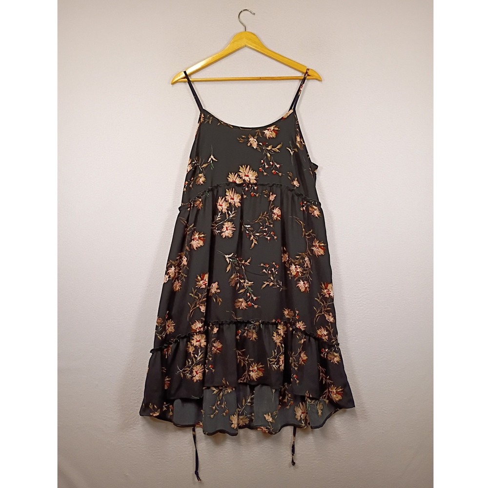 Boho Cottagecore Xhilaration Womens Medium Black Floral Lace Up High Low Dress